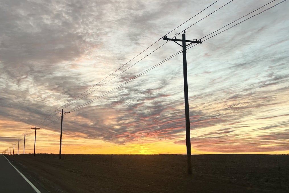 Three-phase lines at sunrise