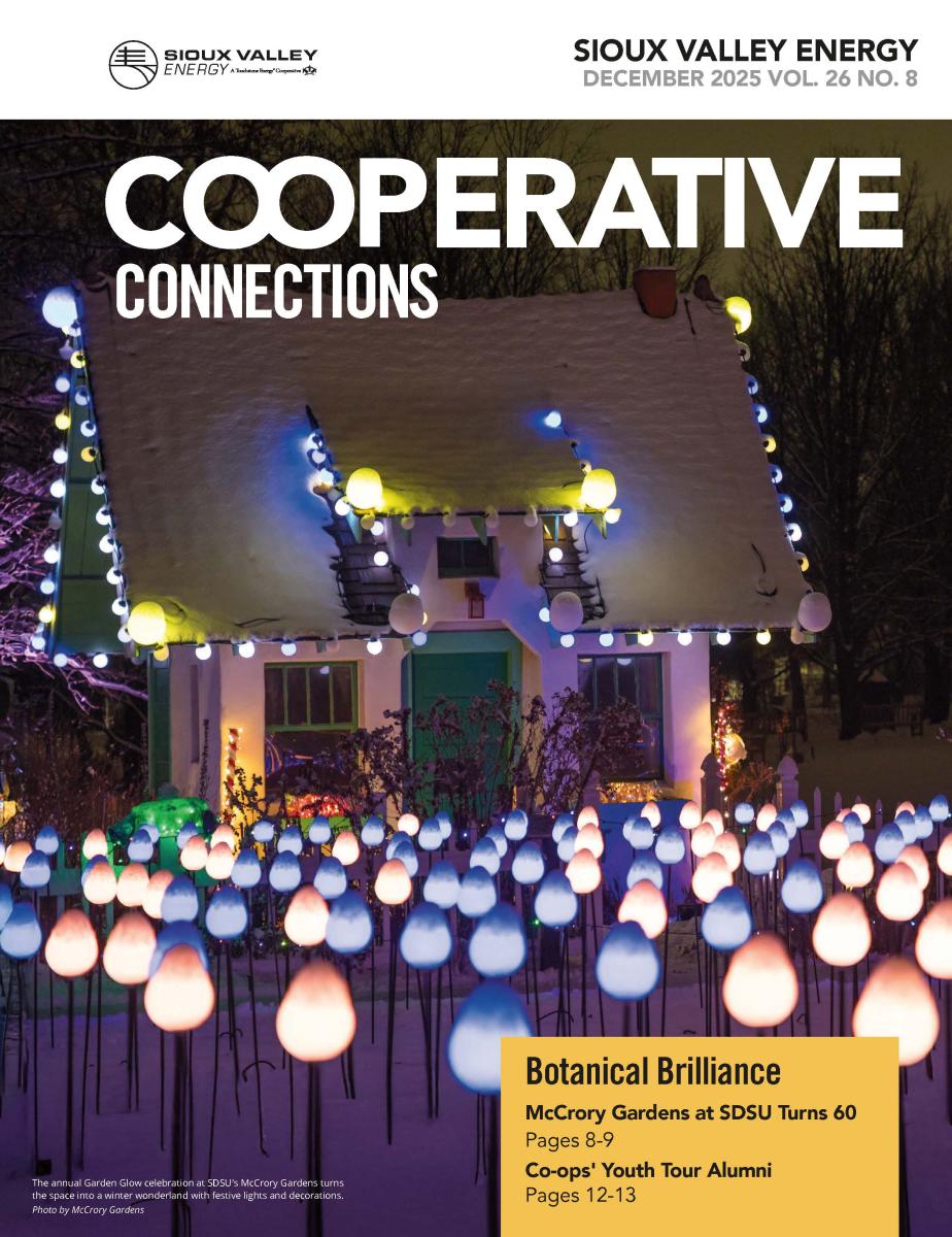 Cover of December 2025 magazine showing a cottage decorated with holiday lights.