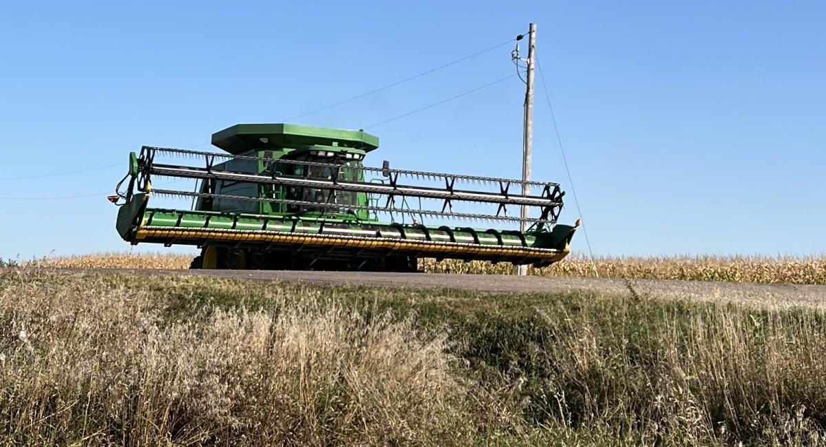 Combine on road